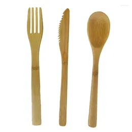 Flatware Sets Japanese Style Bamboo Jam Cutlery Set Natural Spoon Fork Knife Dinnerware LX8524