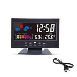 Relógio de voz Luz de fundo Digital Temperatura Digital Previsão de umidade Countdown Eletrônico com cabo USB 240320