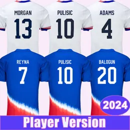 2024 United Aaronson Mens Oyuncu Versiyonu Futbol Formaları Devletler Wright Pulisic McKennie Adams Dest Robinson Ream Home Mavi Futbol Gömlekleri