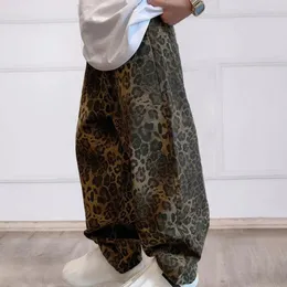 Mäns byxor Löst passande Leopard Print Hop med grenen andningsbara fickor för män Retro stil fulllängd byxor streetwear