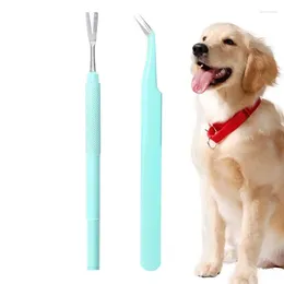 Vestuário para cães 2 peças de aço inoxidável removedor de carrapatos pinças de remoção de pulgas ferramenta para animais de estimação suprimentos com capa de silicone para atividades ao ar livre