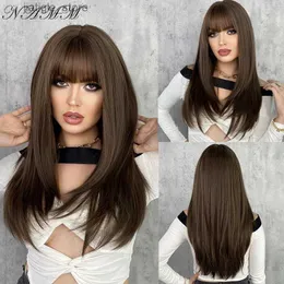 Parrucche sintetiche NAMM DONNE WIGS SINTETICA CON BANGS COURO CROING/BLANCO/BLACO CAGCHI LUNGO LUNGO DRIVE COSTRO FEMMA COSSPLAY WIG RESISTENTE NATURALE Y240401