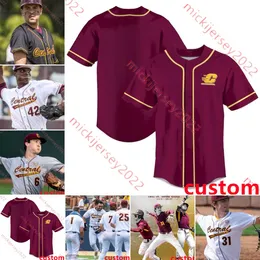 Central Michigan Chippewas Camisa de beisebol Jacob Donahue Ely Stuart Bryson Webb Jake Brill Drew Stengren Jack Eichler Mikey Murphy Camisas personalizadas do Central Michigan