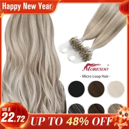 Extensions Moresoo Micro Link Hair Extensions Human Hair Micro Loop Hair Cold Fusion 50G Invisible Brazilian PreBonded Remy Micro Ring Hair
