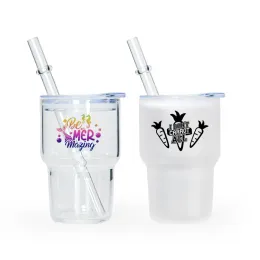 Partihandel Frosted Sublimation Blanks Oz Mini Shot Clear Glass Tumbler With Straw and Lock 0401