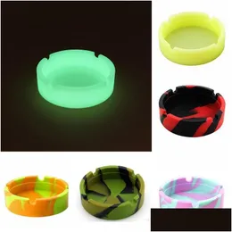 Ashtrays Sile Soft Round Ashtray Ash Tray Holder Luminous Portable Anti-Scalding Cigarette Mticolor Eco-Friendly Dlh006 Drop Delivery Dhf3R