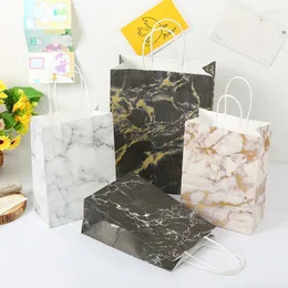 Gift Wrap 12st Creative Marble Printing Wedding Favor Paper Bag Baby Shower Xmas Party Anniversary Candy Packing Folding Handle Box