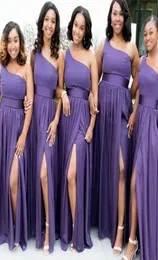 Novos vestidos de dama de honra sereia africana com frisado fora do ombro dama de honra roxo vestido de dama de honra alta baixa vestidos de festa de baile 7414237