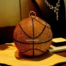 Basketball Bag Round Ball Gold Clutch Purse Crossbody for Womens Evening Rhinestone Handbags Ladies Party Shoulder Purses Pink Black Bling