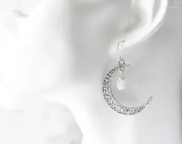 Kolczyki Dangle Raw Moonster Celestial June Birthstone duży księżyc biały kamień szlachetny srebro lub ze stali nierdzewnej