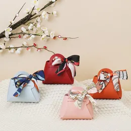 Envoltório de presente 40 pcs sacos de couro arco fita embalagem saco de casamento favor distribuições caixa de doces de natal mini bolsa