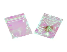 100 Stück dicke, wiederverschließbare, holografische, rosa Reißverschluss-Verpackungsbeutel, Kosmetik- und Schmuck-Flachbeutel, kleine Laser-Plastiktüten9266127