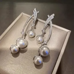 Modische Feen-Perlen-Ohrringe, elegante Dame, Hochzeit, Schmuck, Anzug für Party, Bankett, passende Ohren, Zirkonia, baumelnder Ohrring 240401