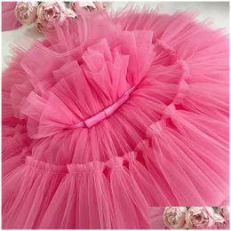 Abiti per ragazze Nati per bambina Abito per 1 anno 1 ° Festa di compleanno Battesimo Abiti rosa 9 12 mesi Abiti soffici per bambini Vestido Bebes Drop Dhoqb