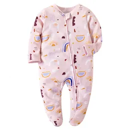 born Baby Footed Nachtwäsche Baumwolle Weiß Weicher Pyjama mit Reißverschluss 012 Monate Schlafanzug Kleidung 240325