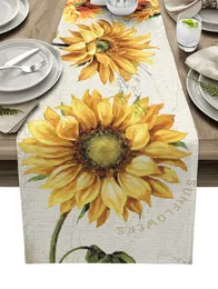 Vintage Sunflower Linen Table Runner Home Dining TV Cabinet Accessories Festlig bröllopsdekoration Party 240325