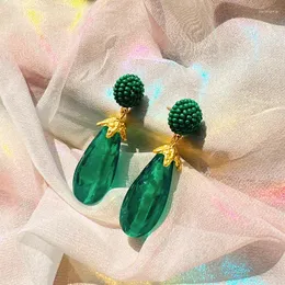 Dangle Küpeler Hassas Cazibe Yeşil Reçine Patlıcan Kadınlar için Kore Moda Küpe Zarif Vintage Mücevher Romantik Aksesuarları
