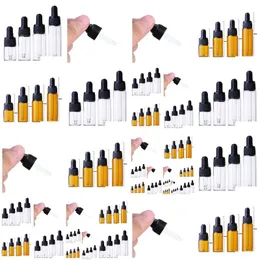 Paketleme Şişeleri Toptan Amber Clear Cam Dondurucu Şişe 5ml 10ml 15ml 20ml Şeffaf Pipet Flakon 1000 PCS Bırakma Dağıtım Ofisi SC DHAW3