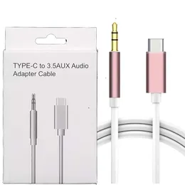 Typ-C USB-kablar manlig till 3,5 mm Jack Earphone Car Stereo Aux Audio Cable Cord Adapter för Moblie-telefon med retialbox