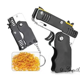 Keychains Lanyards Universal Mini Keychain Car Keychain Toy Gun Shooting Pistol Childrens Outdoor Party Folding Metal Gun Present Car Style Key J240330