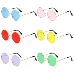 Óculos de sol clássico moda masculina e feminina óculos de sol redondos deslumbrante tendência moldura redonda lentes coloridas uv400 óculos de proteção