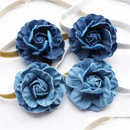 Hårtillbehör 2023 Navy Blue Camellia Girls Hairbands Cowboy Floral pannband Handgjorda blommaformar Kids Princess Hairband Drop Del Dhopt