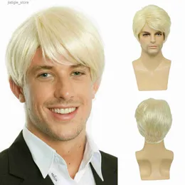 Синтетические парики BCHR Short Men Blonde WIG Прямой синтетический парик для мужской гибкости для волос Реалистичная натуральная блондинка Toupee Toupee Wigs Y240401