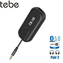 Speakers tebe APTXLL/HD Bluetooth 5.0 Audio Receiver Adapter 2 IN 1 Wireless 3.5mm AUX Transmitter for Car TV Speaker Headphones