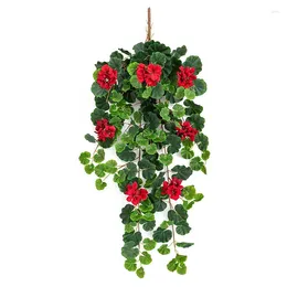 Decorative Flowers Artificial Hanging Plant 3.2 Ft Fake Vines Begonia Leaf Plants With Silk Red Flower For Home Wedding Wall
