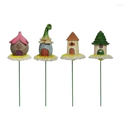 Gartendekorationen 4PCS Realistic Flower House Harz Geflügelstatue für Garten im Freien