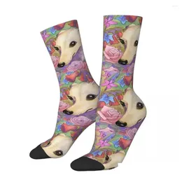 Mens Socks Happy Shy Flower Whippet Greyhound Dog Retro Street Style Casual Crew Sock Sock Mönster Tryckt Drop Delivery Apparel Under Otsqk