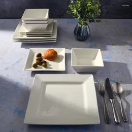 Plates XMSJ Hard Square 12 Piece Fine Ceramic Dinnerware Set In White