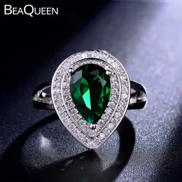 Anelli a grappolo BeaQueen Lusso Grande Cubic Zirconia Cristallo pavimentato Verde Goccia d'acqua Anello di fidanzamento Anello di fidanzamento Gioielli per feste di nozze Per le donne R021