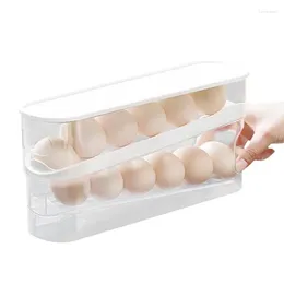 Kök förvaring ägg container automatisk rullande arrangör utrymme sparar tydlig dispenser bin magasin stapelbara kylskåp arrangörer