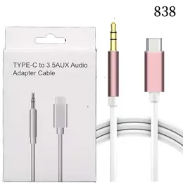 Kable USB typu-C Mężczyzna do 3,5 mm JACK EARDPONE SATPONE STEREO AUX Audio kablowy adapter do telefonu Moblie z pudełkiem retial 838D