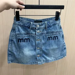 Womens Denim Skirts Designer T Shirts Tops Letter Embroidery Short Dress Short Sleeve Tees Street Hiphop Mini Skirt For Lady