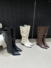 Botas sapatos femininos sobre o joelho botas-mulheres calçados de inverno sobre o joelho pontudo outono salto alto 2024 couro borracha roma clássicos