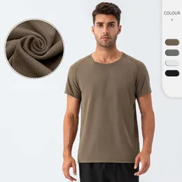 Lu camiseta esportiva masculina ao ar livre, secagem rápida, absorvente de suor, camiseta de treino masculina, manga curta, luluyoga limão 521