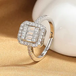 New niche personality ladder T-shaped zircon ring womens opening rock sugar square diamond ring light luxury bracelet