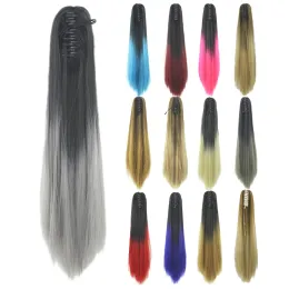Ponytails Ponytails Soowee Long Straight Black to Grey Hairpiece Clip In Hair Synthetic Hair Claw Ponytails Purple Pony Tail for Women
