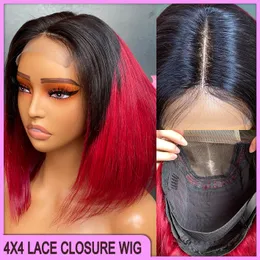 On Sale Wholesale Malaysian Peruvian Brazilian 1b/99J Silky Straight 4x4 Brown Lace Closure Bob Wig 100% Raw Virgin Remy Thick Human Hair