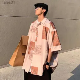 Мужские футболки-поло повседневная мужская рубашка с короткими рукавами в Корейском стиле Мужская блузка с цветочным принтом Лето Ледяной шелк в японском стиле Harajuku Свободное полутрендовое платье yq240401