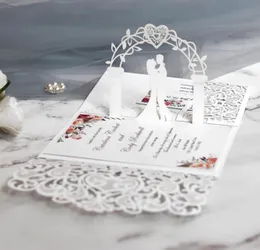 10pcs 유럽 레이저 컷 웨딩 초대장 카드 3d Trifold Lace Heart Elegant Greeting Cards 웨딩 파티 호의 장식 240328