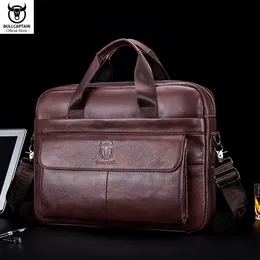 Bullcapitão masculino saco de couro genuíno maleta para portátil 14 mensageiro documento portfólio negócios a4 240320