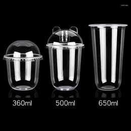 Bicchieri usa e getta Cannucce 50 pezzi Copri orso creativo Trasparente Bevanda Tè Plastica 360 ml 500 ml 700 ml Forma a U Gelato Dessert Torta Tazza con coperchio