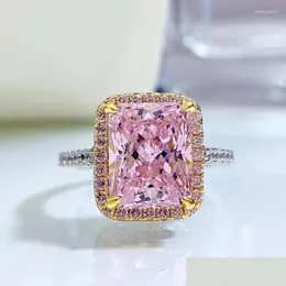Cluster Rings Spring Qiaoer 925 Sterling Sier 8 10Mm Pink Quartz Topaz Princess Ring For Women Gemstone Lab Diamond Fine Drop Delivery Dhmzg