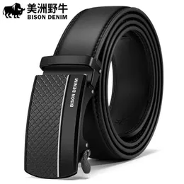 Belts BISON DENIM Automatic Buckle Mens Belt Luxury Designer Mens Genuine Leather Belt High Quality Business Belt Free Delivery Q240401