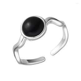 Cluster Rings Black Crystal Round Ring Women's Trendy Cool Style Wave Geometric Girls' Index Finger Simple Jewelry KOFSAC