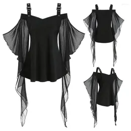 Kvinnors blusar Style Women Top Chic Bat Sleeve Halloween Tops för A-Line Slim Fit Lace Tassel Detalj Justerbara remmar Cosplay