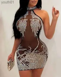 Temel gündelik elbiseler kadın 2024 Bahar moda şeffaf örgü kontrast ren seksi sahte boyun kolu bodycon mini yarı şeffaf elbise yq240402